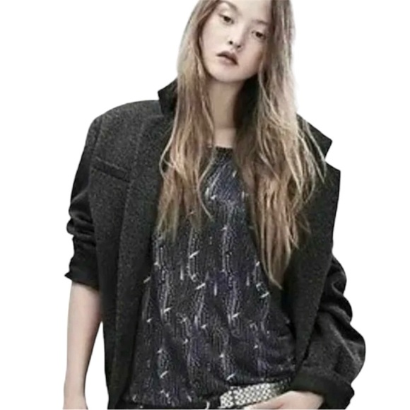 NWT Isabel Marant for H&M Blue Linen Feather Print Tank Size 12 - Picture 2 of 8